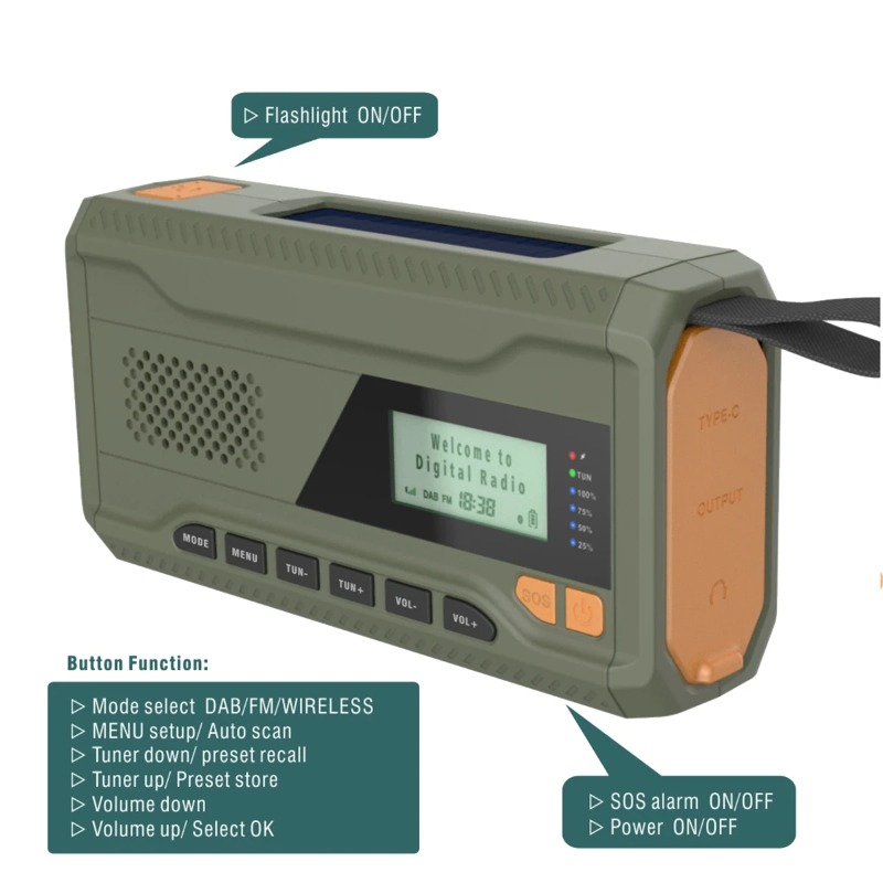 Emergency Radio Solar - Radio DAB/FM Bluetooth per esterni, radio
